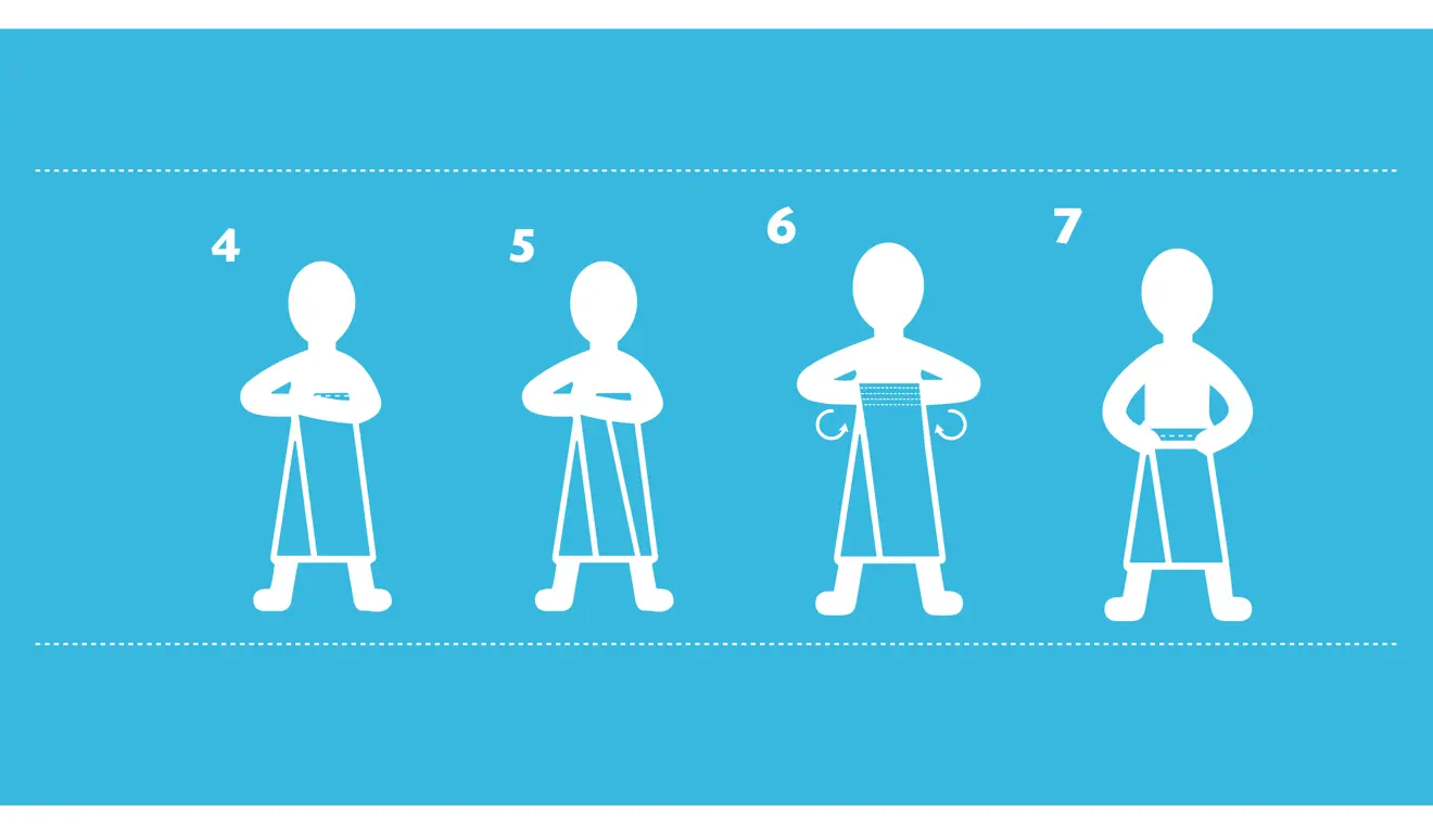 Illustration showing steps of wearing ihram for a man 2