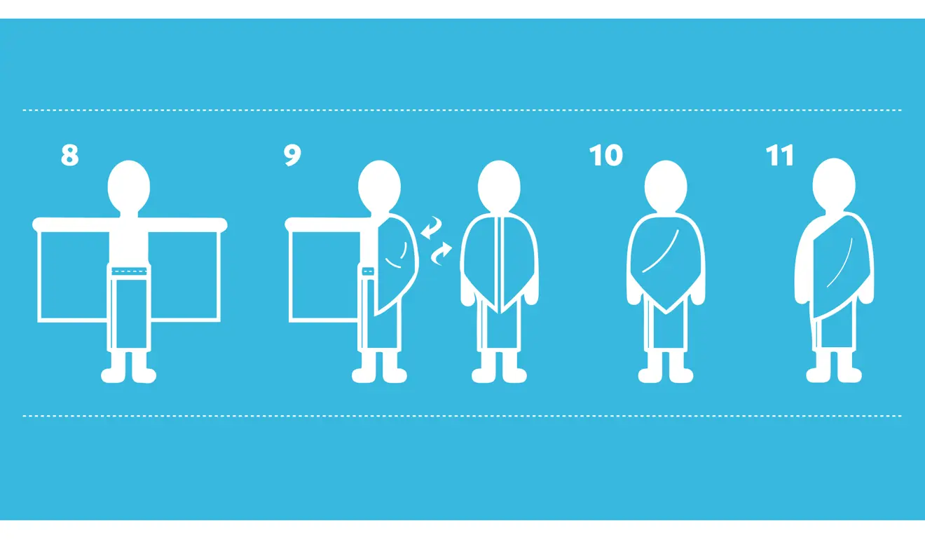Illustration showing steps of wearing ihram for a man 3